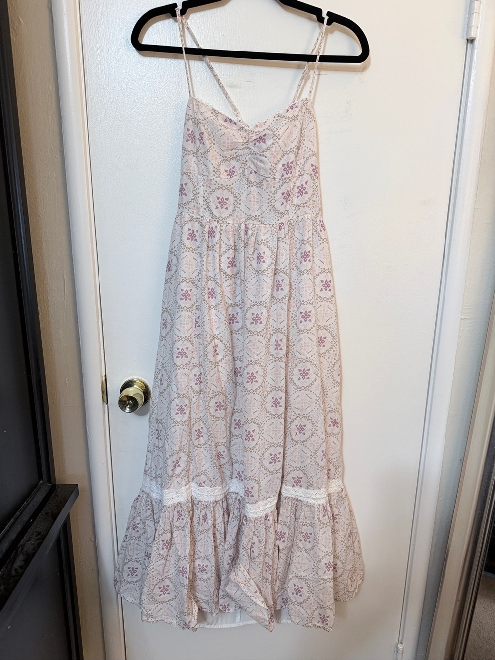 American Eagle Outfitters Cream Maxi Dress with Pink Floral Print